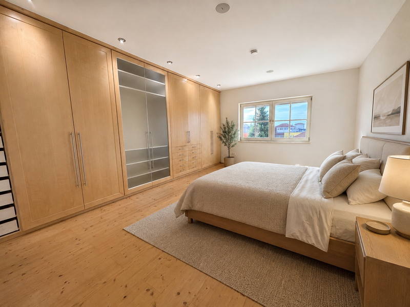 Schlafzimmer - Dieses Bild wurde mithilfe von KI virtuell möbliert
