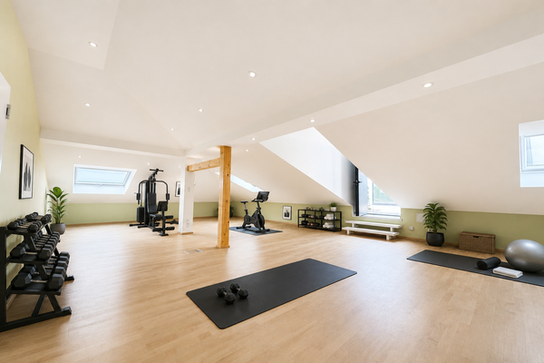 Fitness-Raum - Dieses Bild wurde mithilfe von KI virtuell möbliert